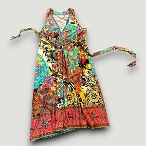 Eci New York Dress Multi-Color Sz 16 Paisley Boho‎ Festival Midi Sleeveless